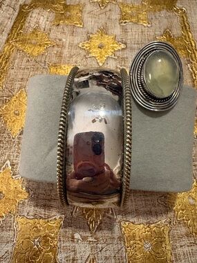 Sterling-Style Wide Silver Cuff Bracelet with Rope Edge